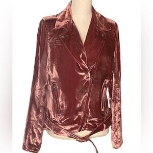 AS by DF Wm’s Sz Med Pink Crushed Luxe Velvet Moto Belted Soft Zip Jacket